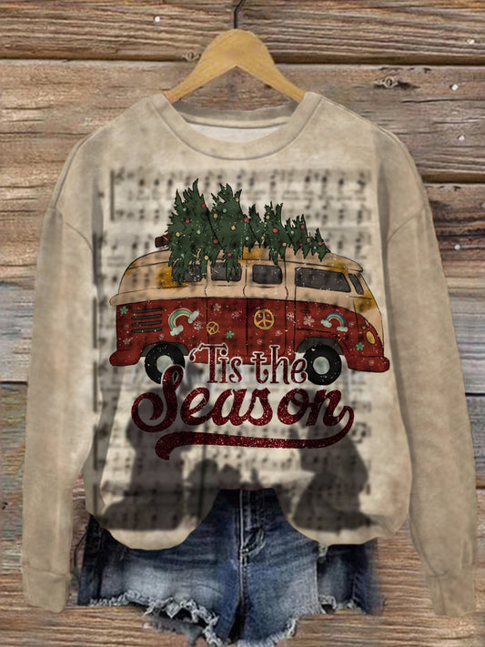 Tis The Season Printed Long Sleeve Casual Top