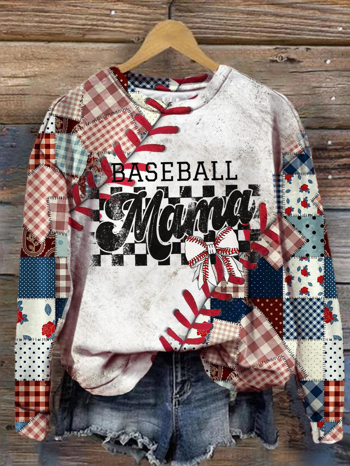 Baseball Mama Ball Sports Enthusiasts Fabric Print Long Sleeve Top