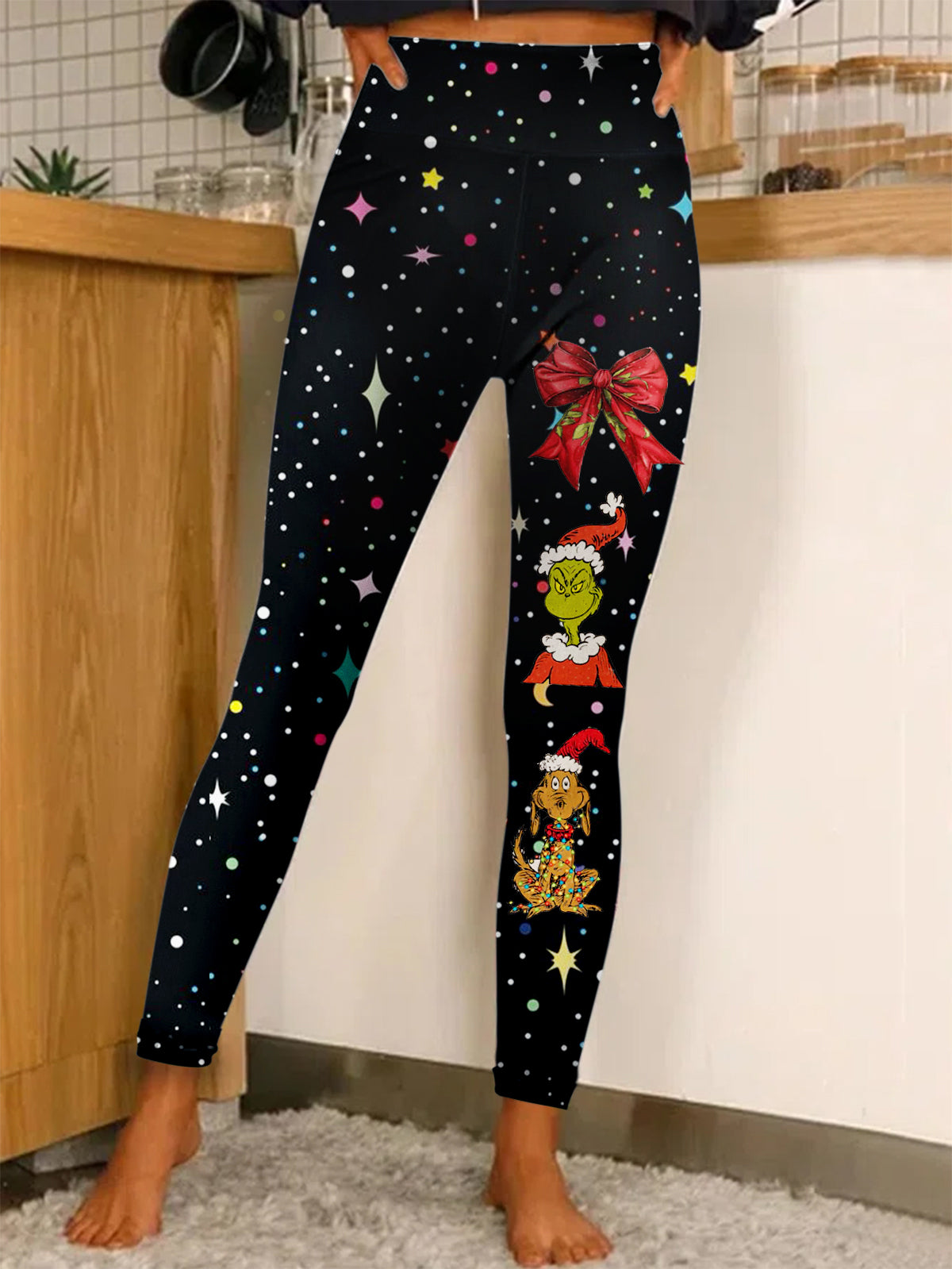 Green Monster Christmas Print Leggings