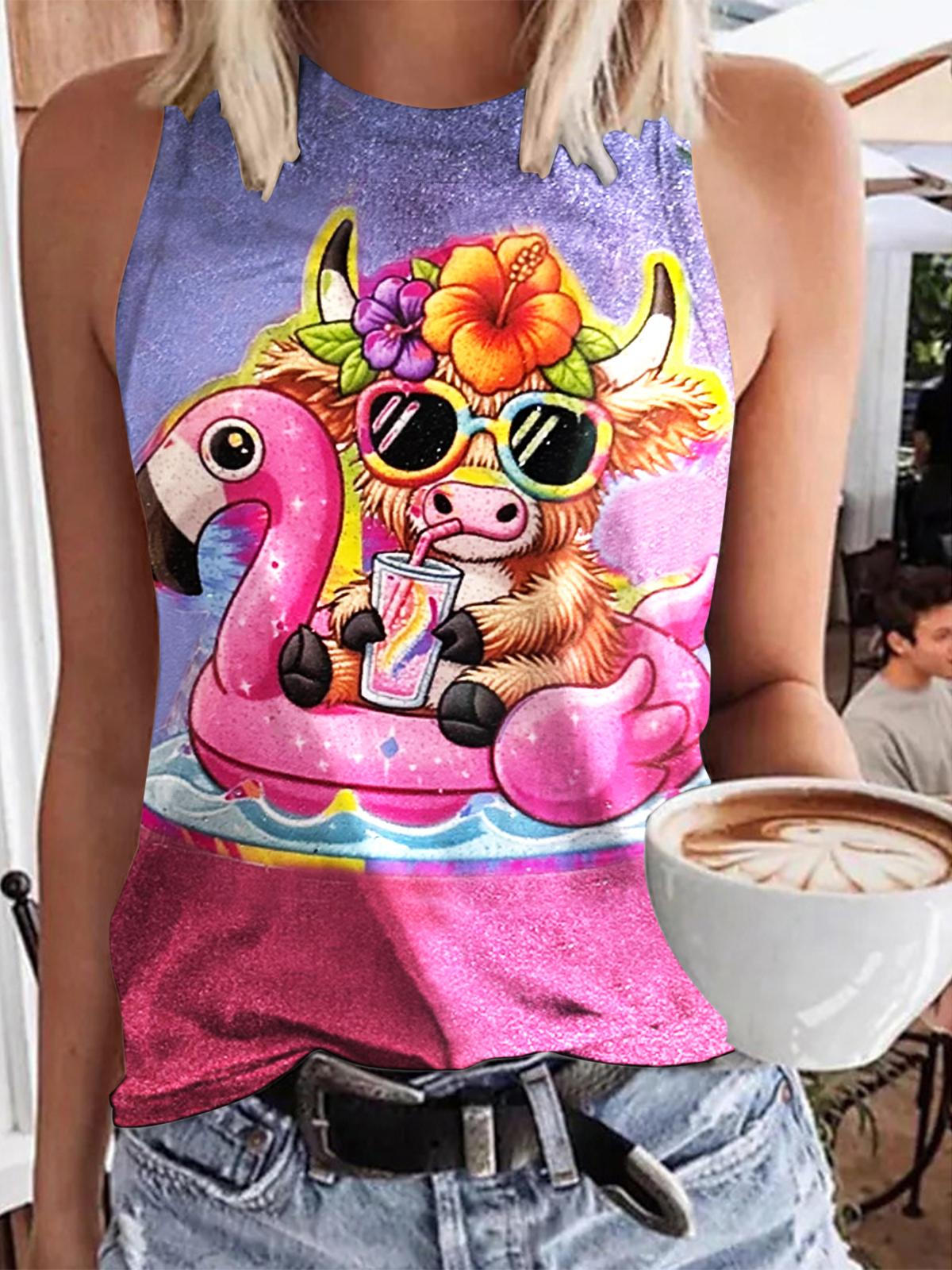 Summer Highland Cow Print Casual Vest