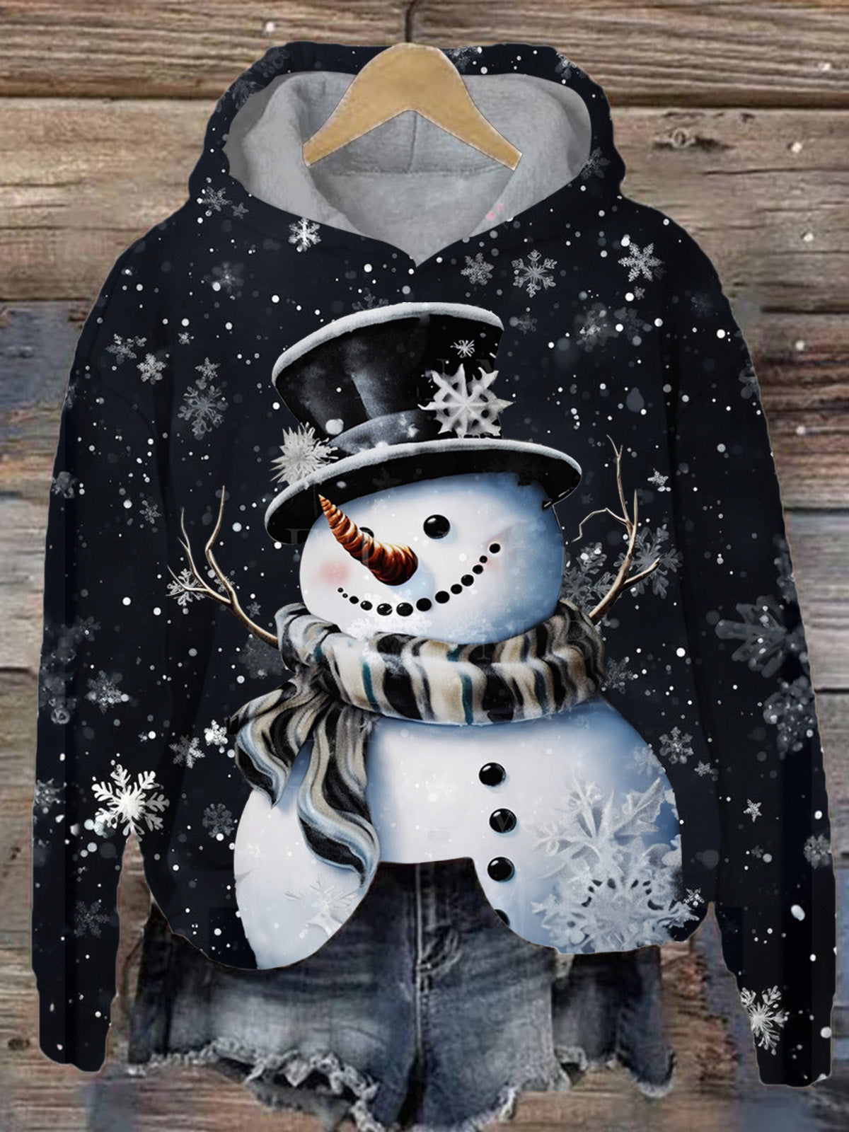 Dark Snowman Long Sleeve Printed Hoodie