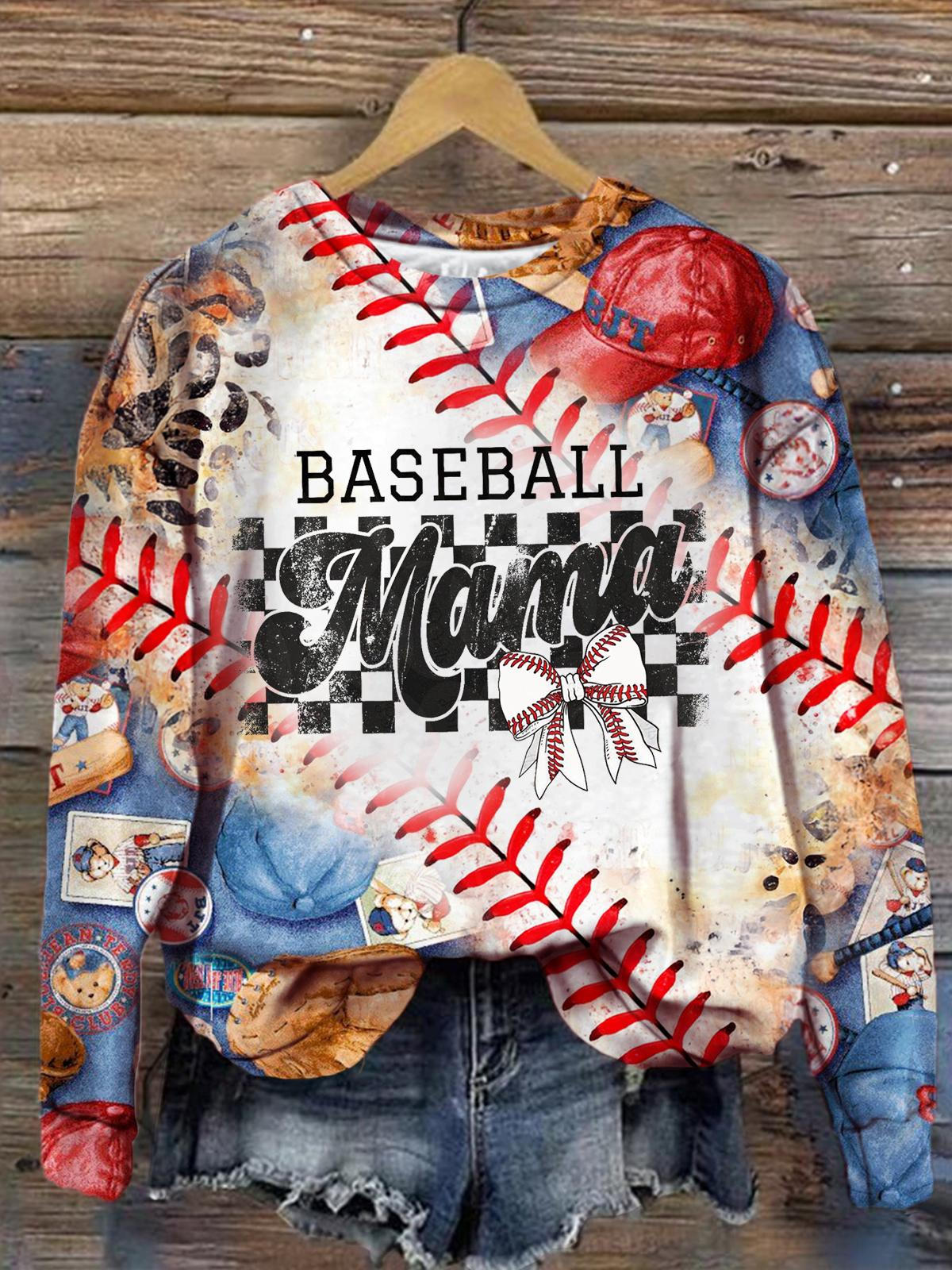 Baseball Mama Ball Game Sports Fan Print Long Sleeve Top