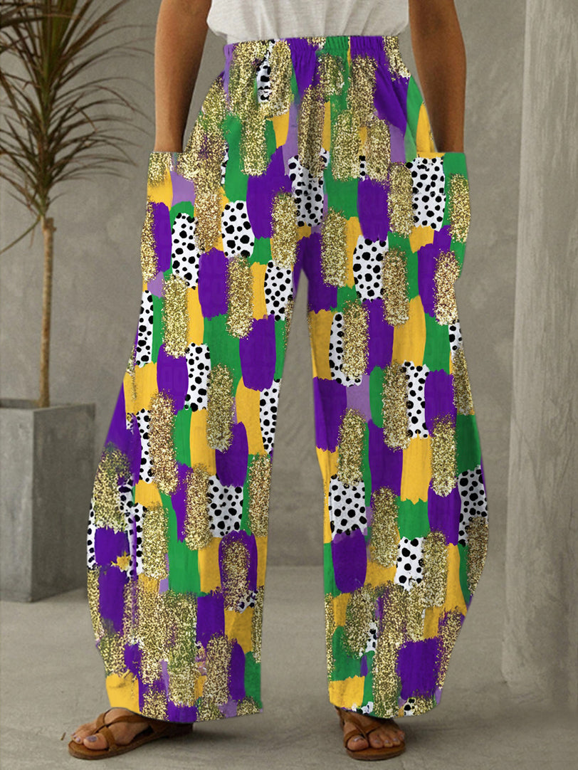 Women's Mardi Gras Brushstroke Print Casual Pants