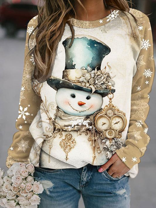 Women's Winter Snowman Print Long Sleeve Top