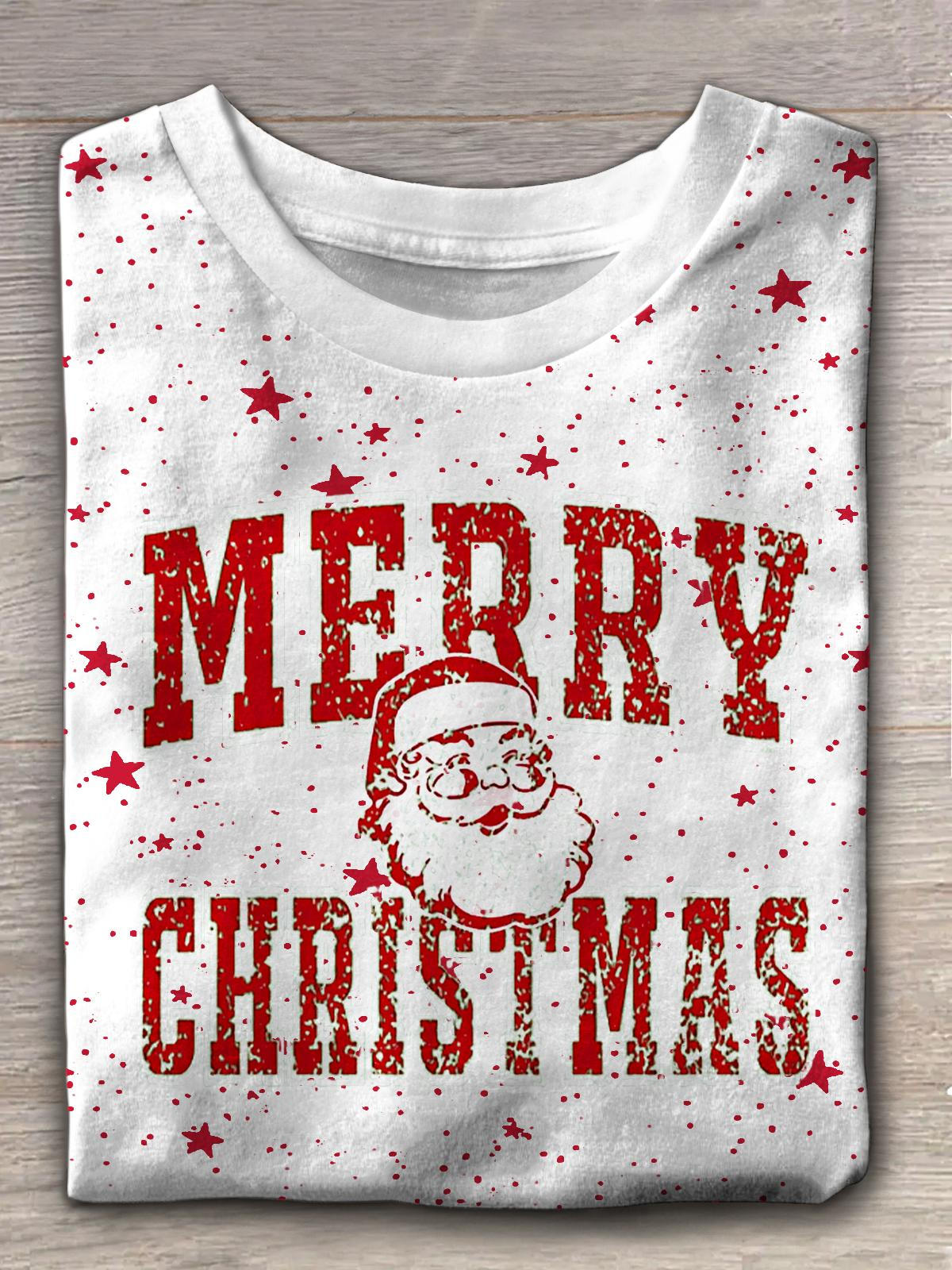 Women's Merry Christmas With Santa Claus Crew Neck T-shirt