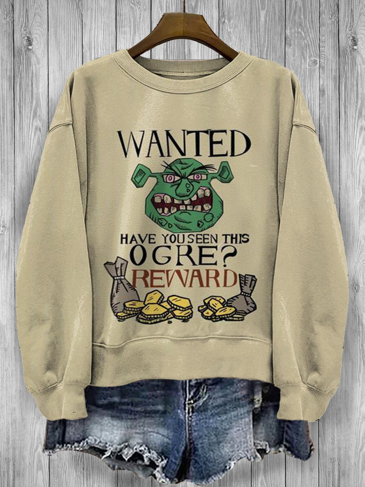 Wanted Have You Seen This Ogre Retro Fun Print Long Sleeve Top