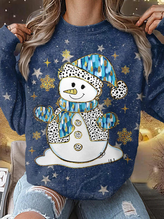 Women's Christmas Winter Snowman Print Long Sleeve Top