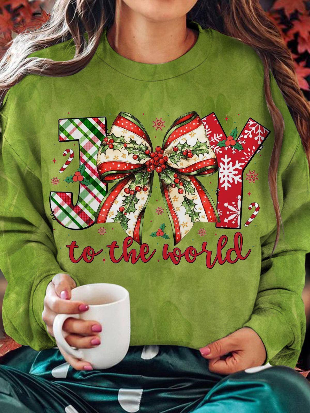 Joy To The World Printed Long Sleeve Casual Top