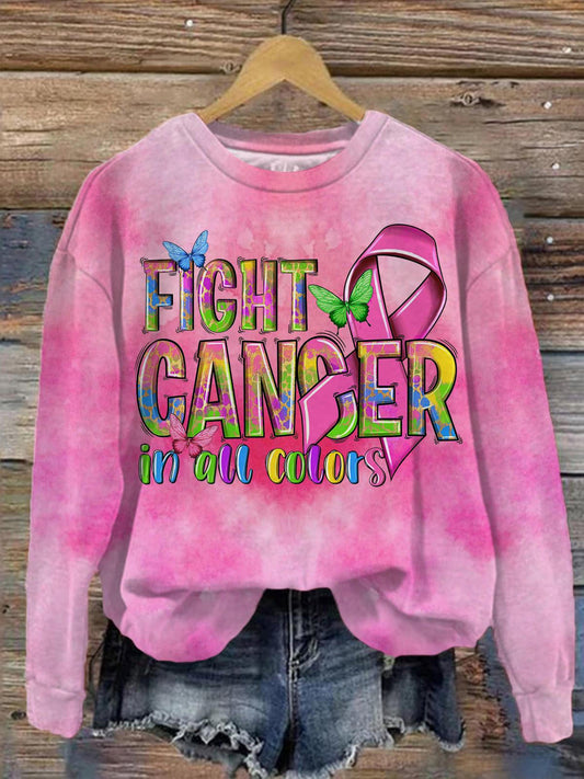 Fight Cancer In All Colors Printed Long Sleeve Casual Top