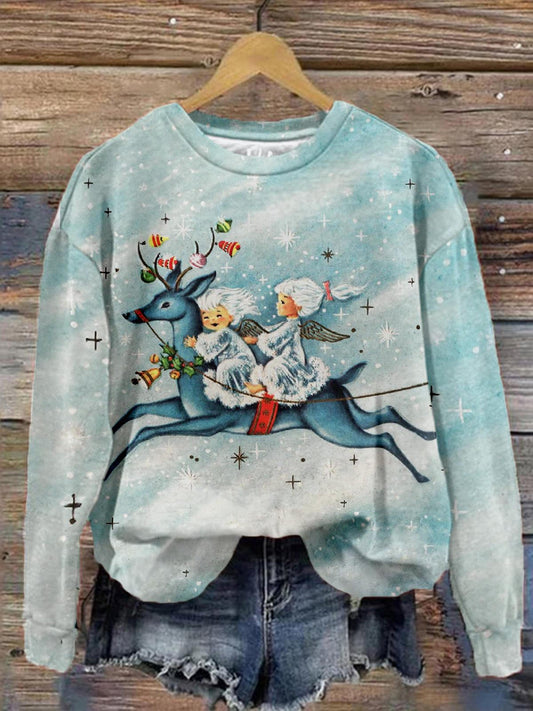 Kids Riding Reindeer Long Sleeve Top