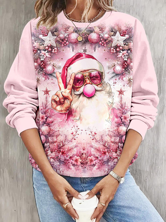 Retro Santa Blowing Bubbles Long Sleeve Casual Top