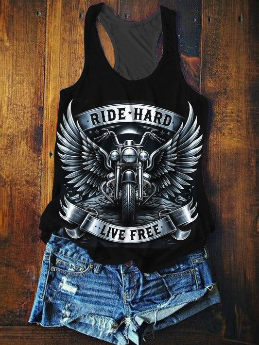 Ride Hard Live Free Printed Tank Top