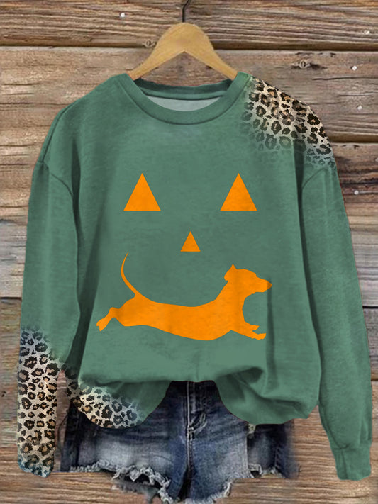 Leopard Dachshund Halloween Long Sleeve Top