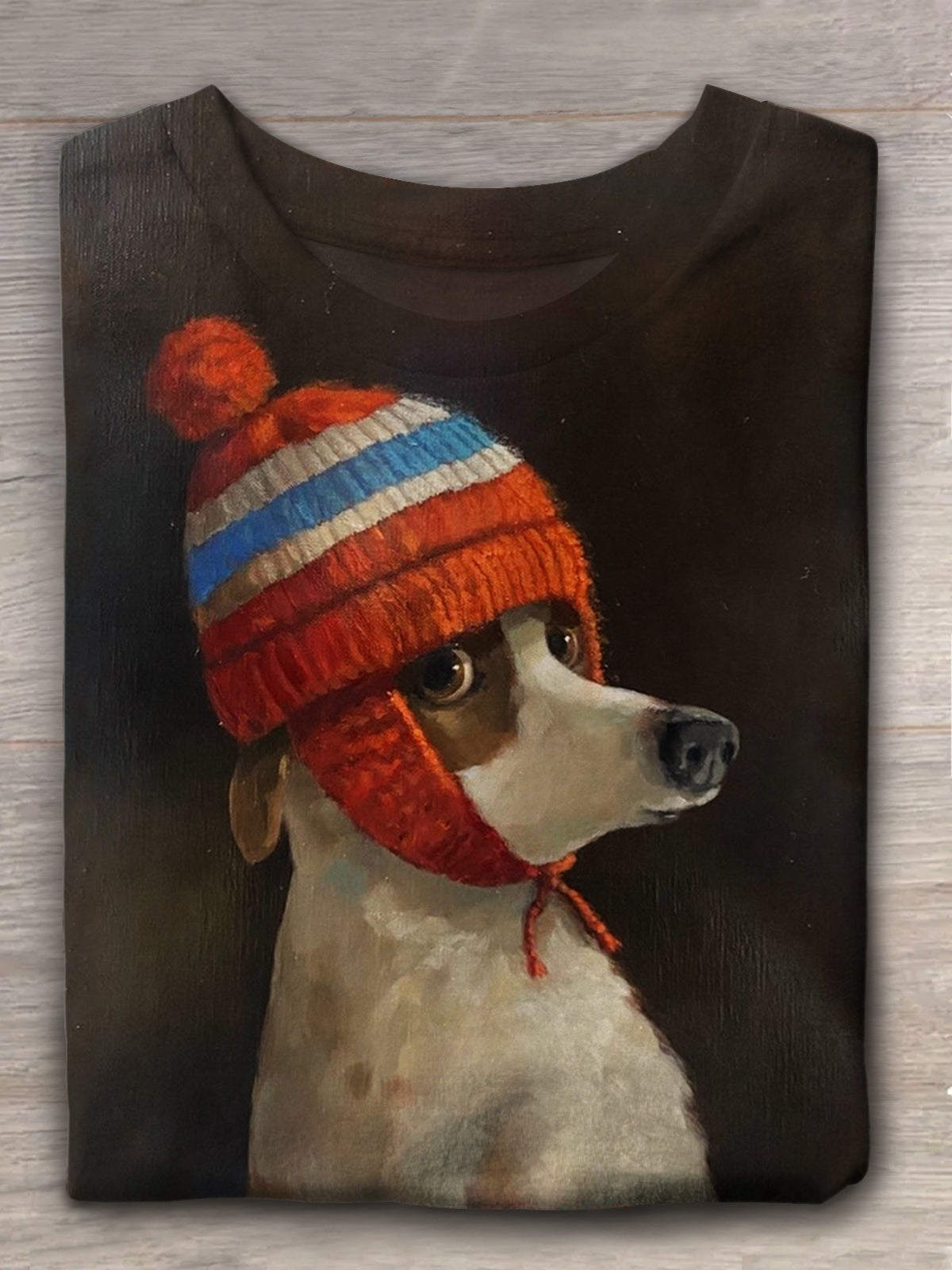 Women's Cute Puppy Hat Vintage Print Casual T-shirt