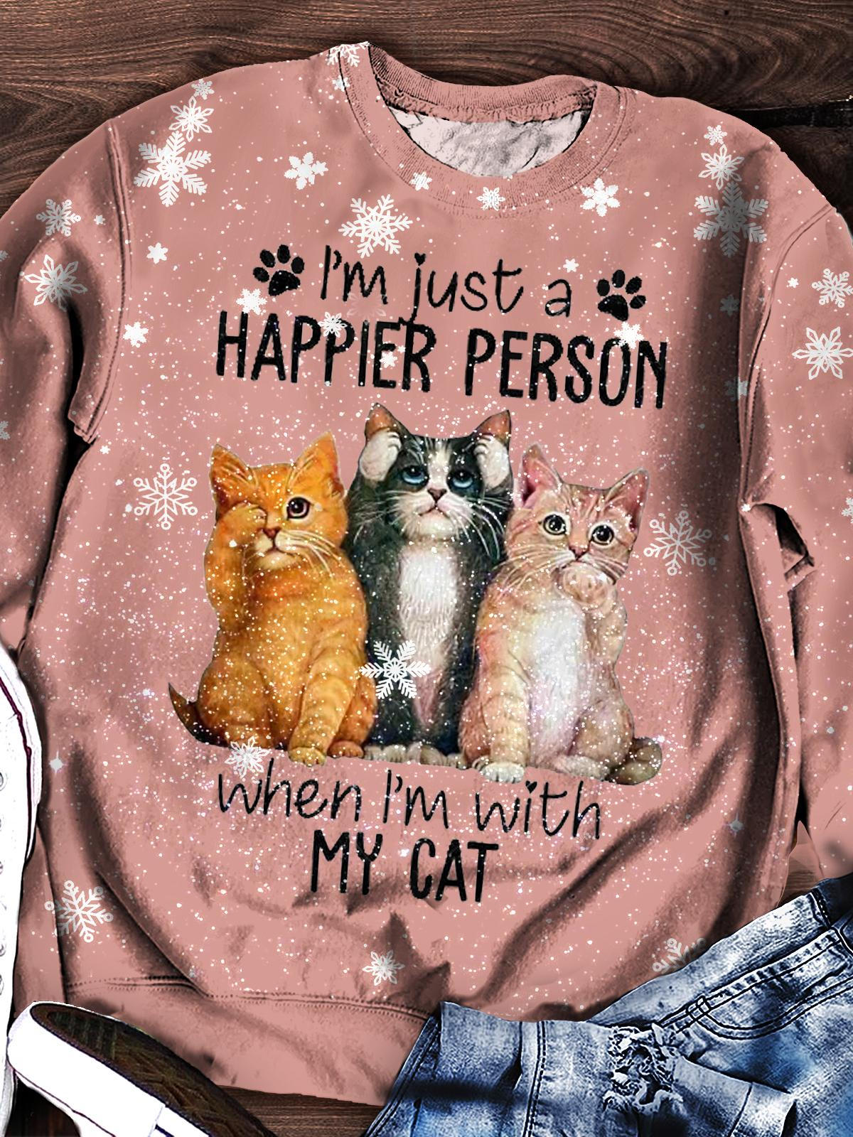 Women's Christmas With Cats Long Sleeve Casual Top