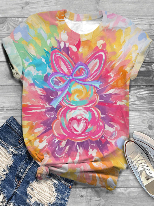 Brushstroke Bunny Easter Printed T-shirt