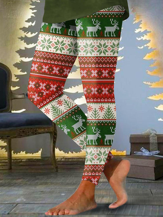 Women's Christmas Elk Geometric Print Stretch Leggings