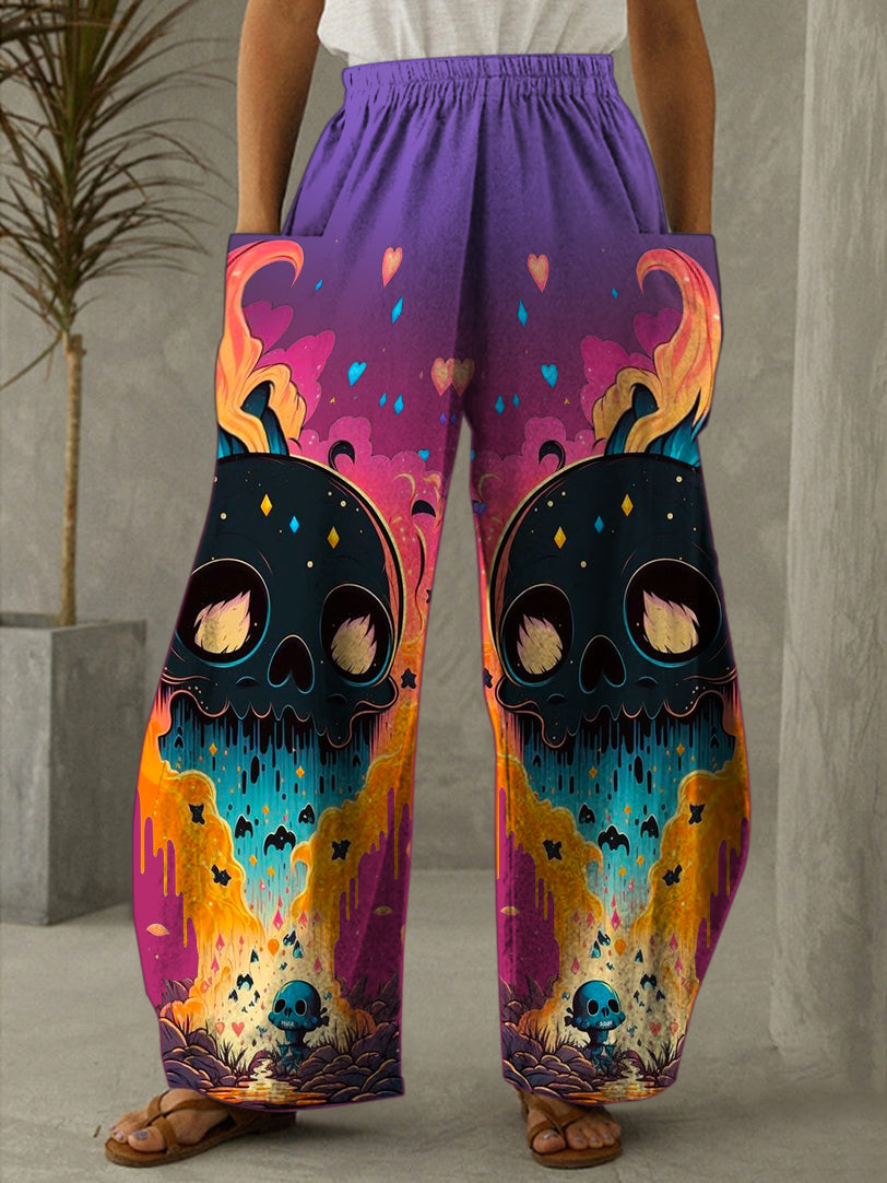 Women's Halloween Colorful Skull Print Casual Pants