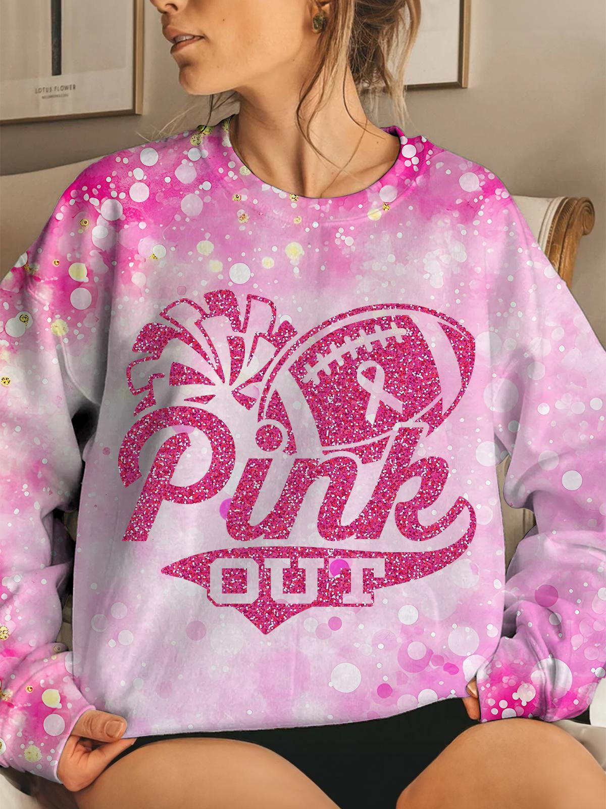 Pink Out Football Gradient Print Long Sleeve Top