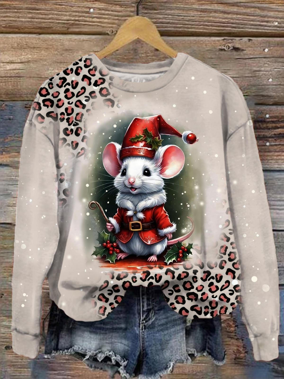 Women's Vintage Christmas Retro Print Long Sleeve Top