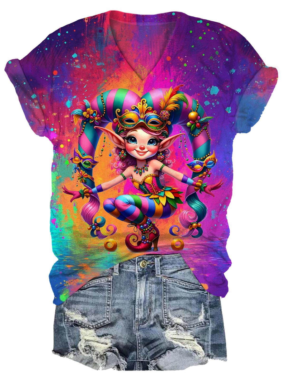 Mardi Gras Party Cute Fairy Girls Tie Dye Print T-Shirt