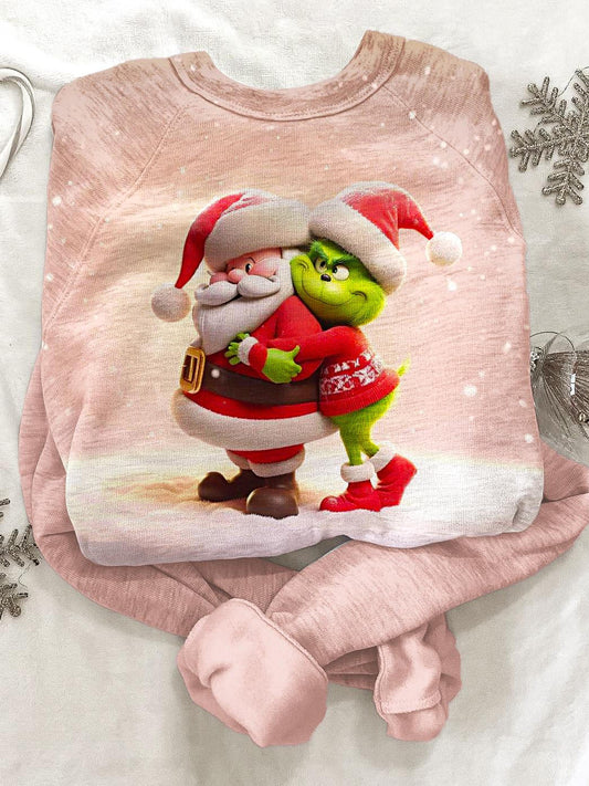 Women's Christmas Funny Santa Print Long Sleeve Casual Top