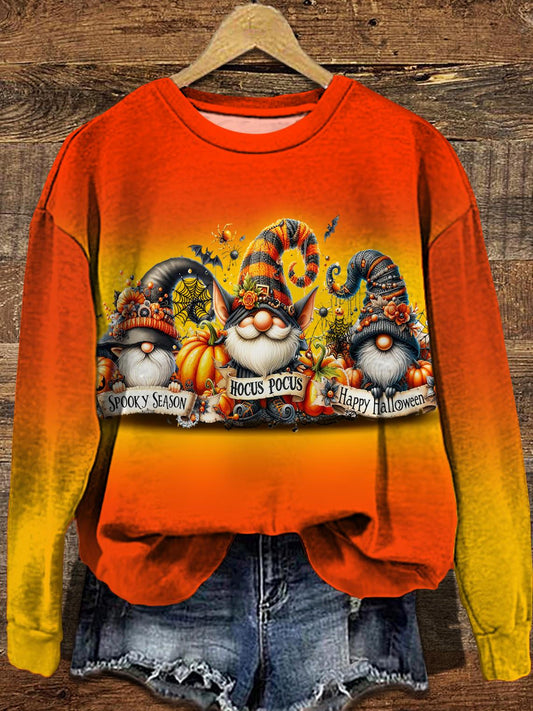 Women's Halloween Pumpkin Gnome Long Sleeve Casual Top