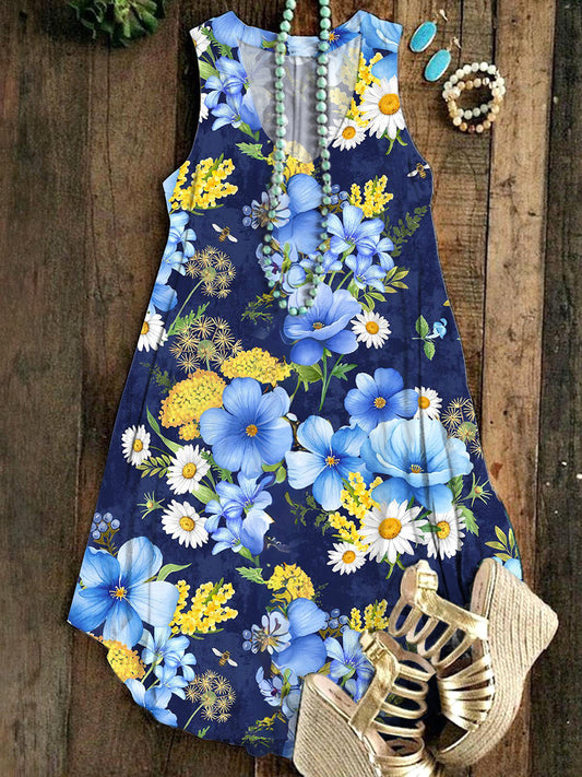 Daisy flower Sleeveless V Neck Dress