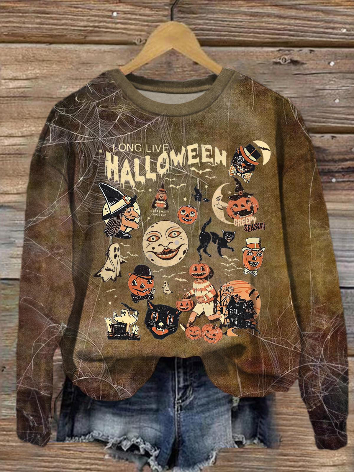 Retro Long Live Halloween Witches Halloween Long Sleeve Top