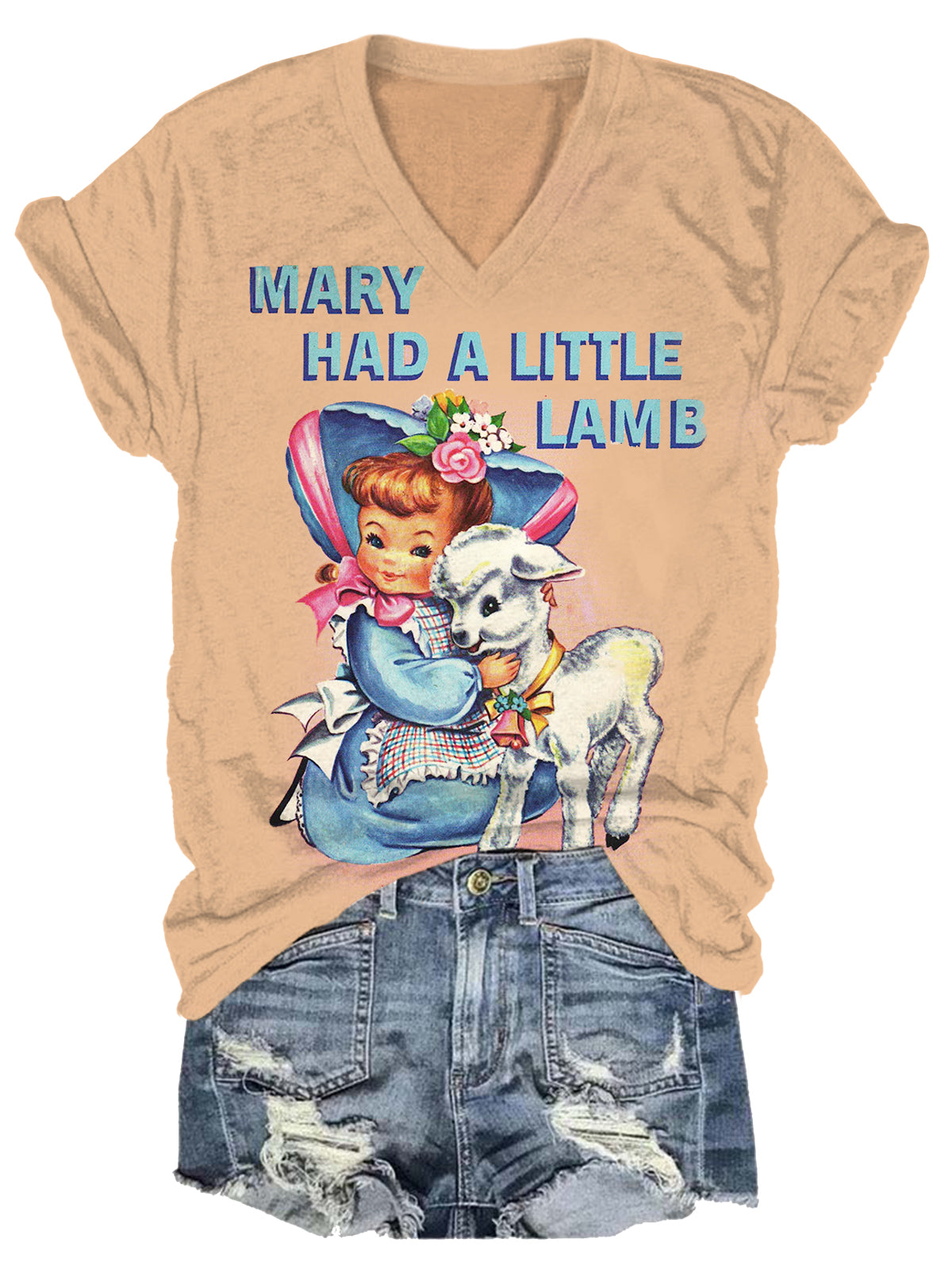 Mary Had A little Lamb Vintage Print Casual T-shirt