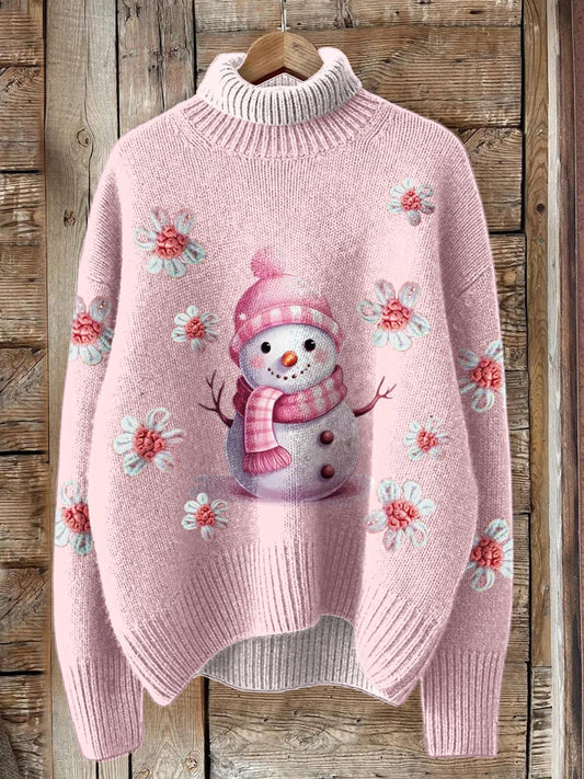 Women's winter Christmas Flower Snowman Turtleneck Fleece Sweatshirt