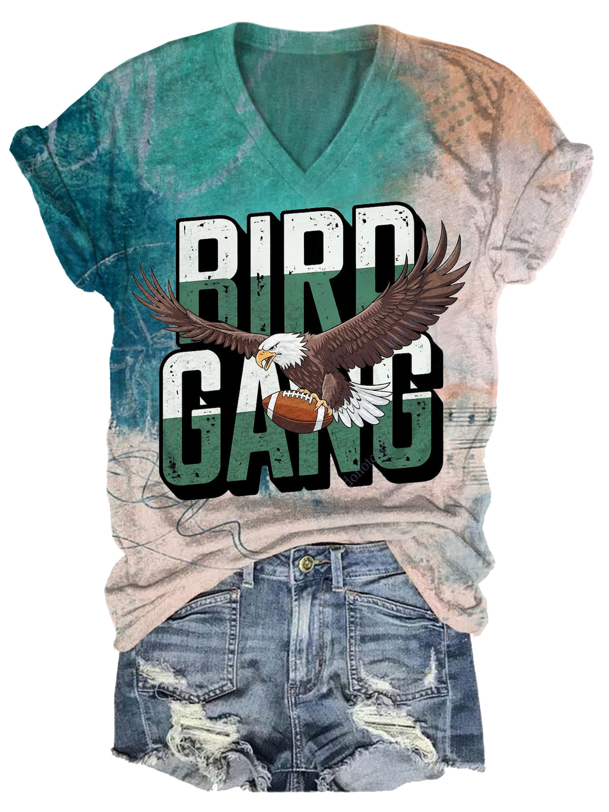 Bird Gang Vintage Eagle Floral Print T-Shirt