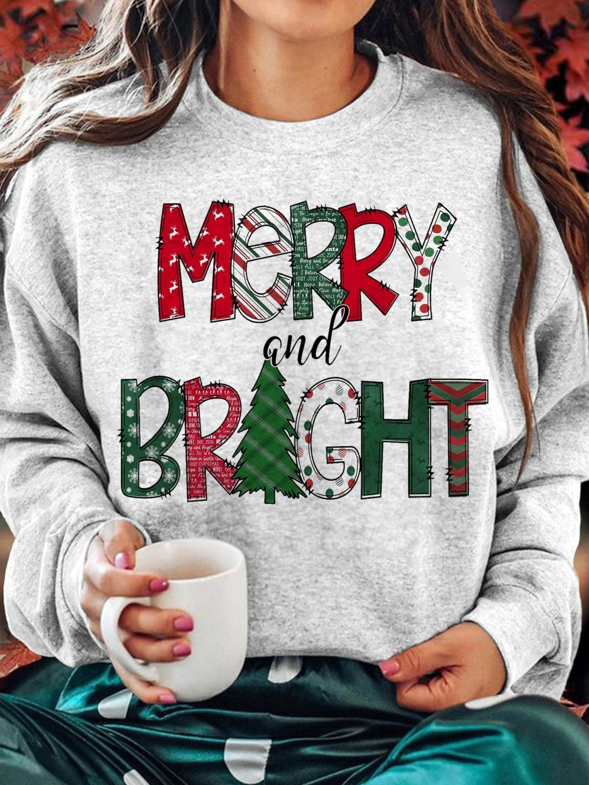 Merry And Bright Printed Long Sleeve Casual Top