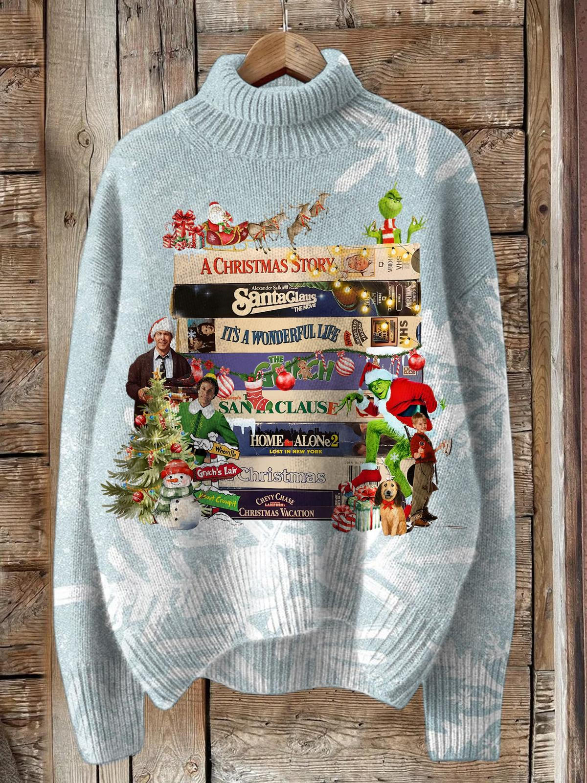 Vintage Christmas Movies VHS Turtleneck Fleece Sweatshirt