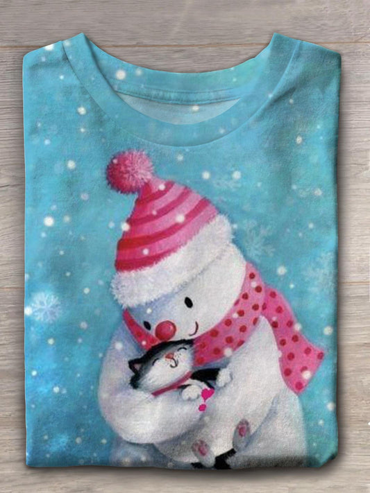 Women's Christmas Snowman Print T-Shirt