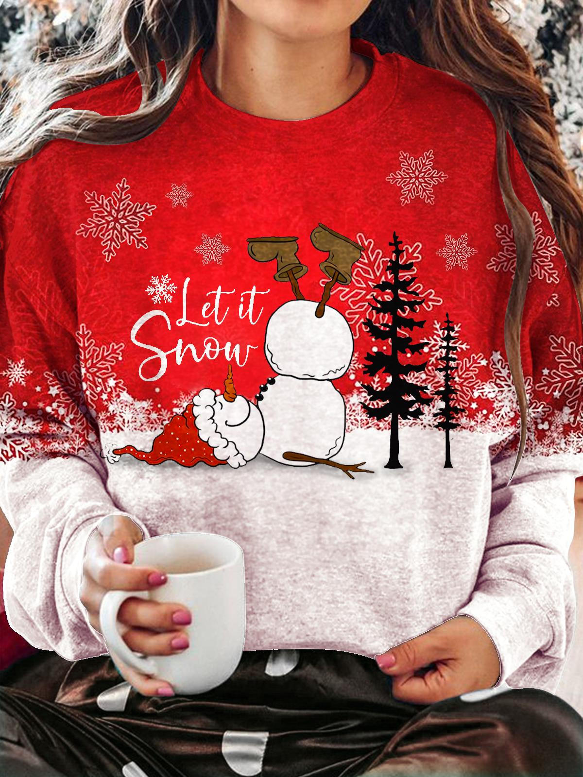 Women's Let It Snow Christmas Drop Shoulder Crew Neck Casual Sweatshirt