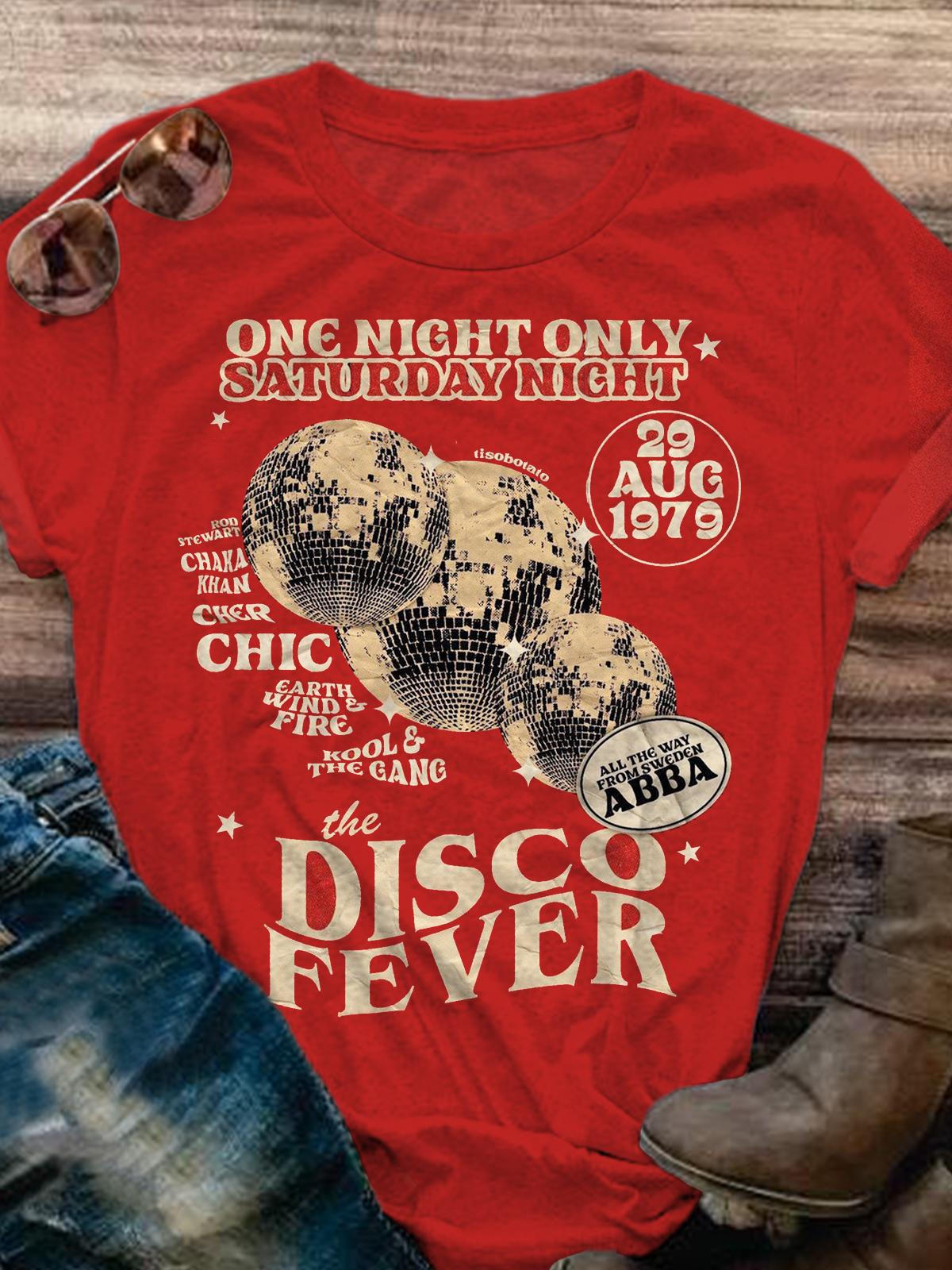 One Night Only Saturday Night Disco Fever Retro Print Casual T-shirt