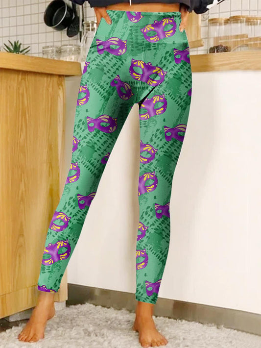 Mardi Gras Mask Party Celebration Print Stretch Leggings