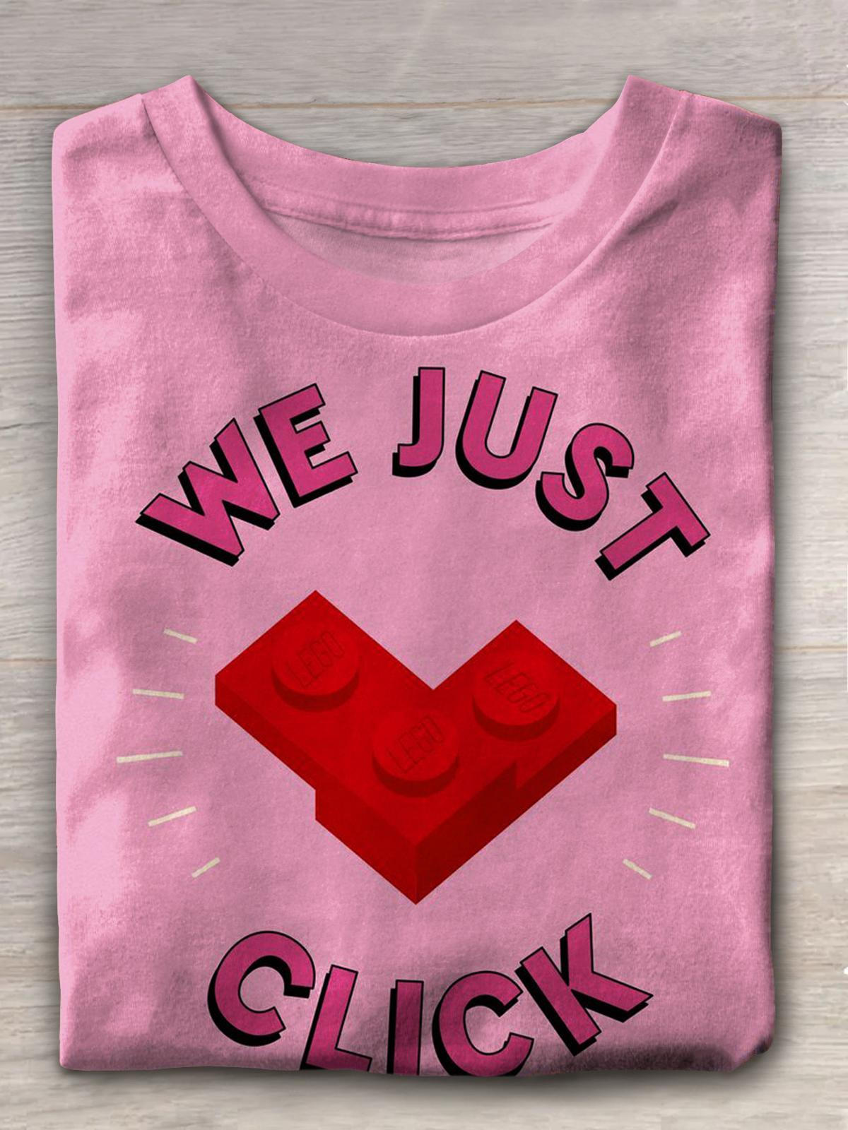 We Just Click Building Blocks Love Valentine's Day Print Casual T-shirt