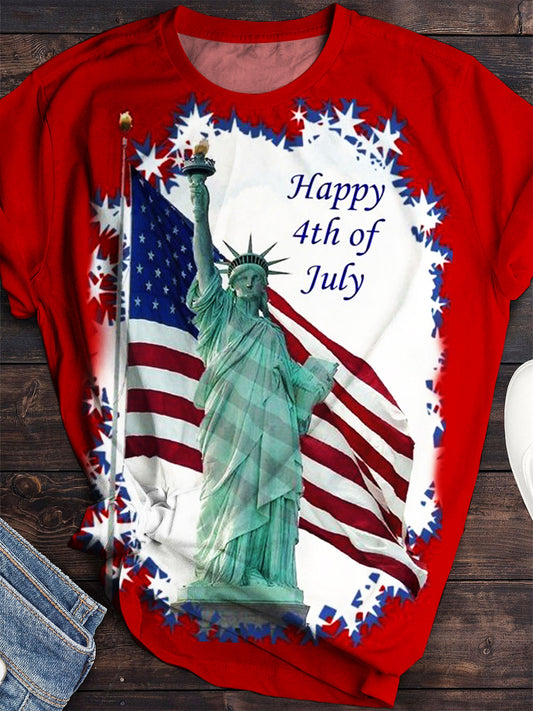 Happy 4th Of July Print Crew Neck T-shirt