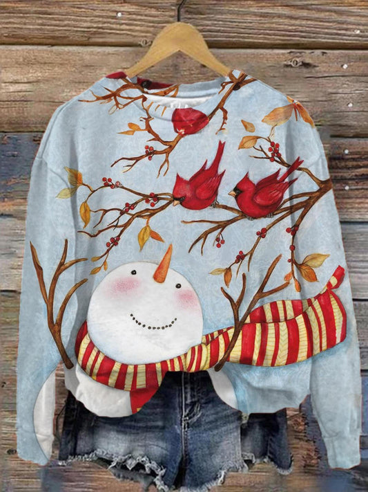 Fall Cardinalis Snowman Printed Long Sleeve Top