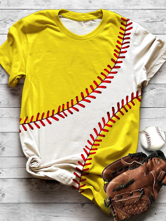 Sports Game Fans Baseball Patchwork Casual Print T-shirt