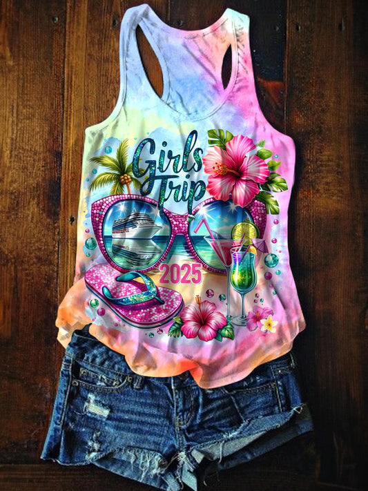 Girls Trip 2025 Tropical Cruise Trip Printed Casual Tank Top