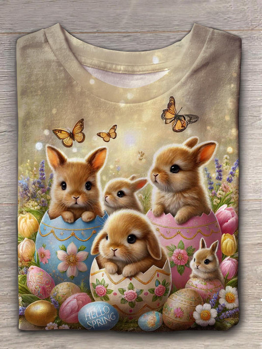 Cute Bunny Easter Eggs Crew Neck T-shirt