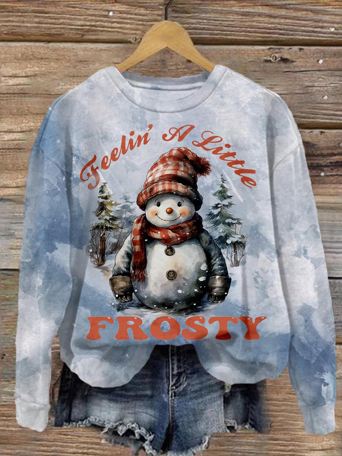 Women's Frosty And The Snowman Round Neck Long Sleeve Top