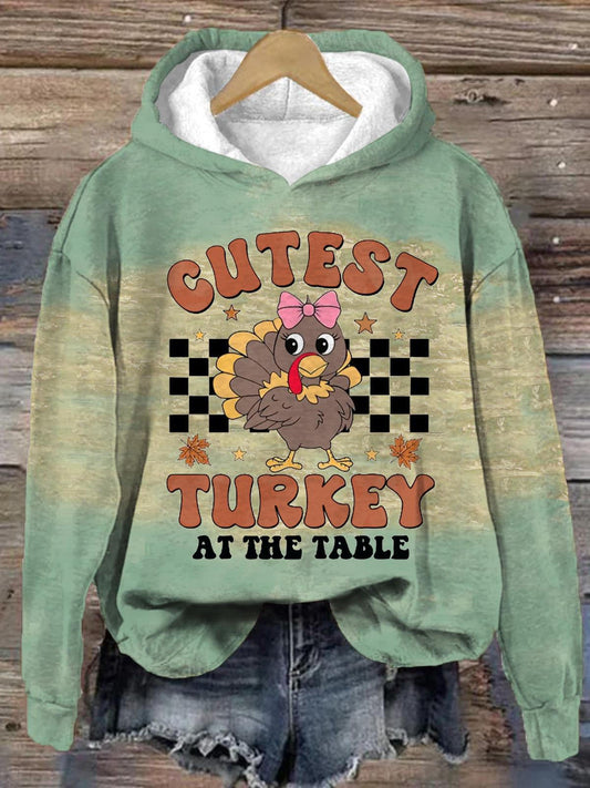 Cutest Turkey At The Table Vintage Print Long Sleeve Top