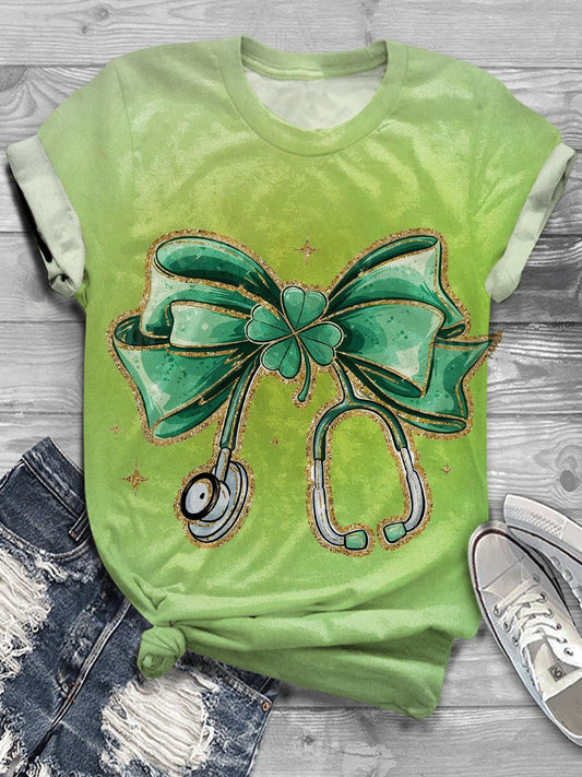 St. Patrick's Day Bow Medical Props Fun Print T-shirt