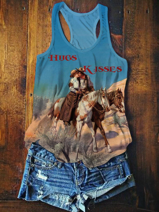 Hugs Kisses Western Vintage Love Classic Print Vest