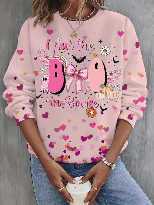 I Put The Boo in Boujee Ghost Long Sleeve Casual Top