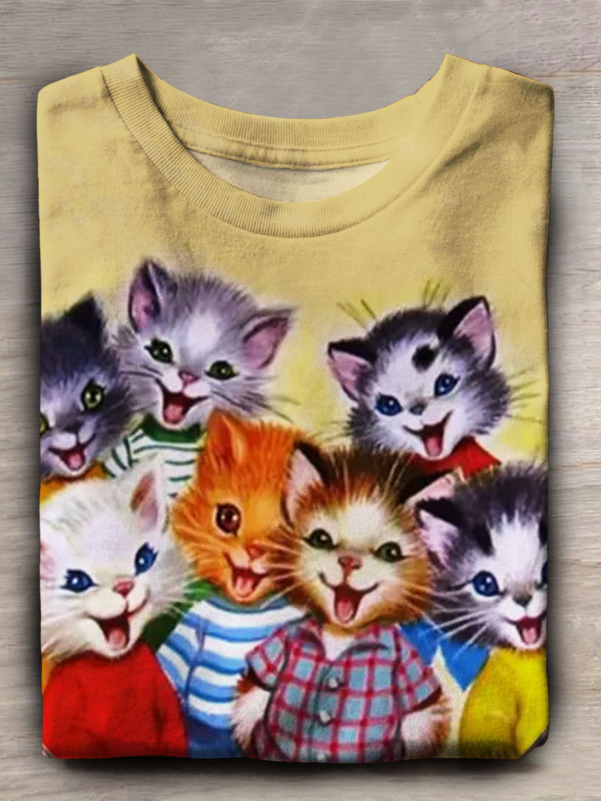 Funny Cat Print Crew Neck T-shirt